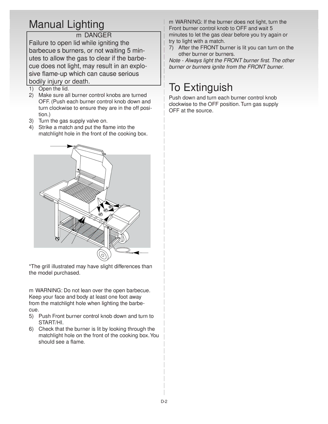 Weber Platinum C manual Manual Lighting, Failure to open lid while igniting, Barbecue’s burners, or not waiting 5 min 