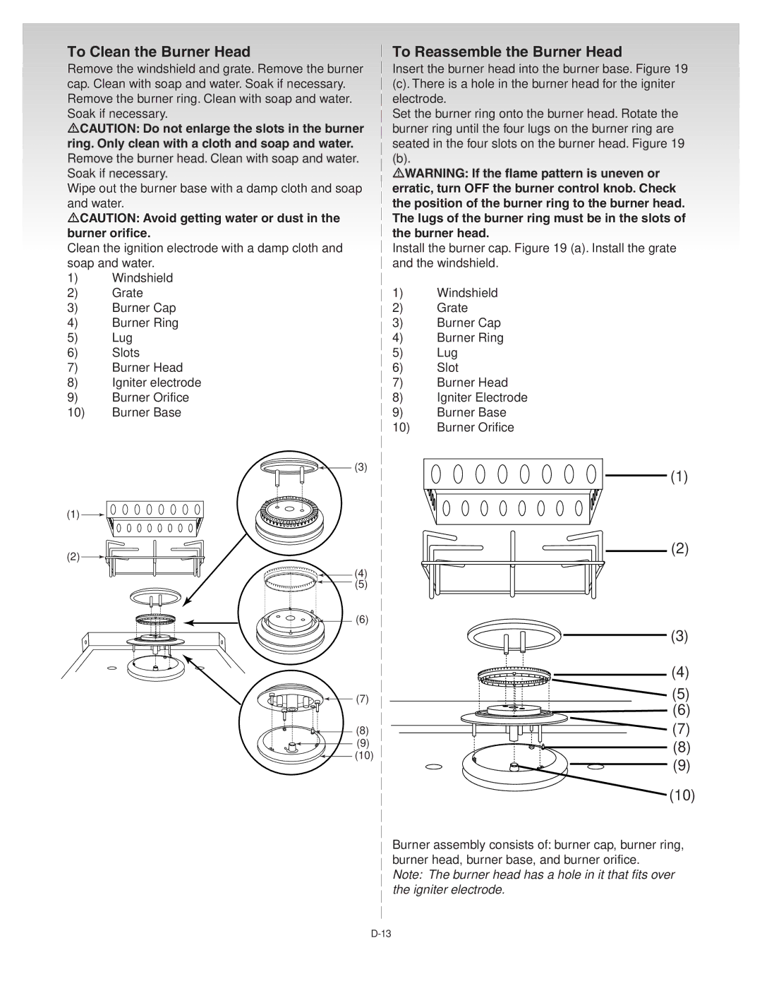 Weber Platinum C manual To Clean the Burner Head To Reassemble the Burner Head 