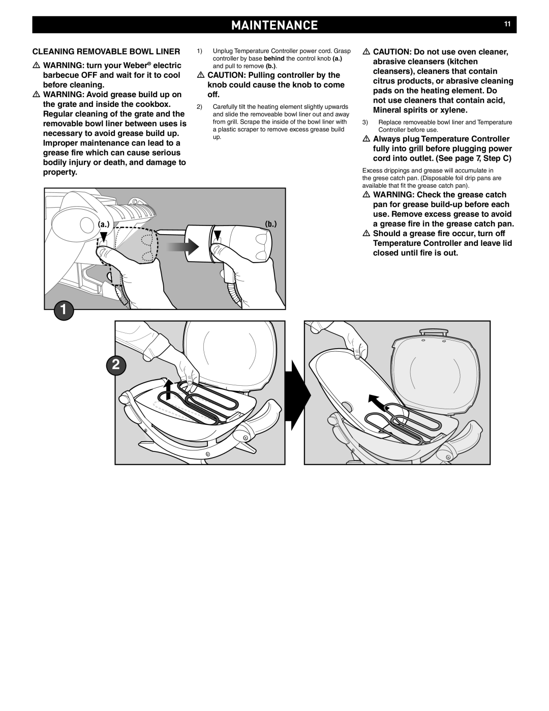 Weber Q 140 manual MAINTENANCE11, Cleaning Removable Bowl Liner 