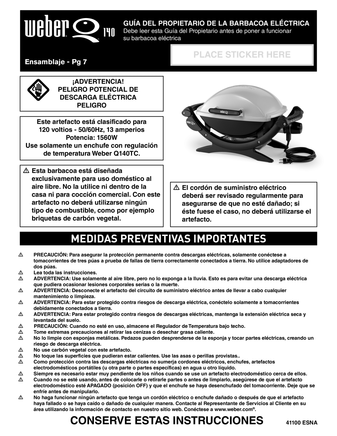 Weber Q 140 manual Conserve Estas Instrucciones 