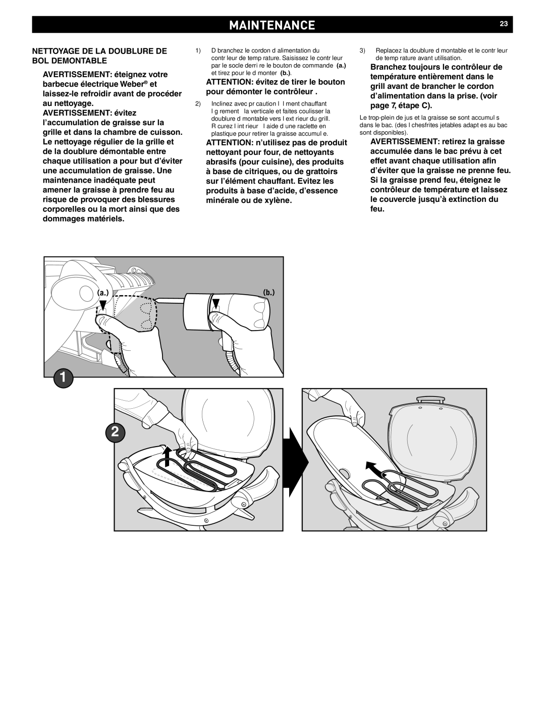 Weber Q 140 manual MAINTENANCE23, Nettoyage DE LA Doublure DE BOL Demontable 