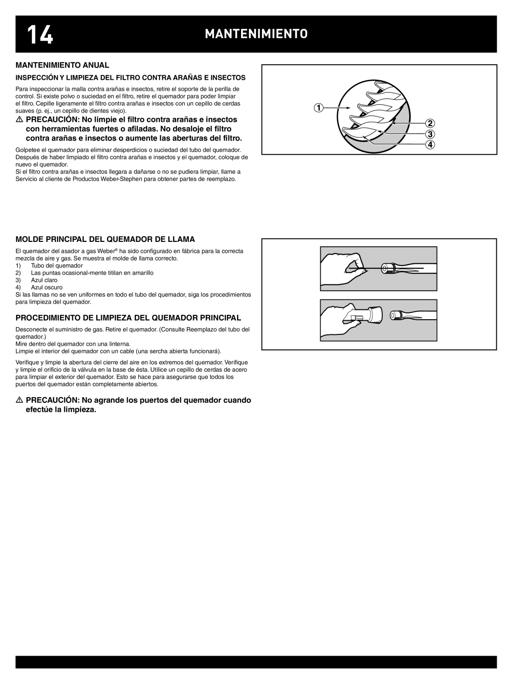 Weber Q100, Q220 instruction manual Mantenimiento Anual, Molde Principal DEL Quemador DE Llama 