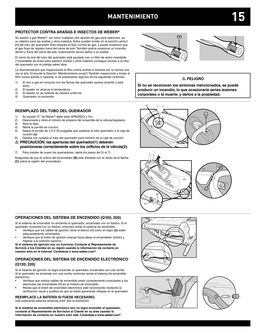 Weber Q220, Q100 MANTENIMIENTO15, Protector Contra Arañas E Insectos DE Weber, Reemplazo DEL Tubo DEL Quemador 