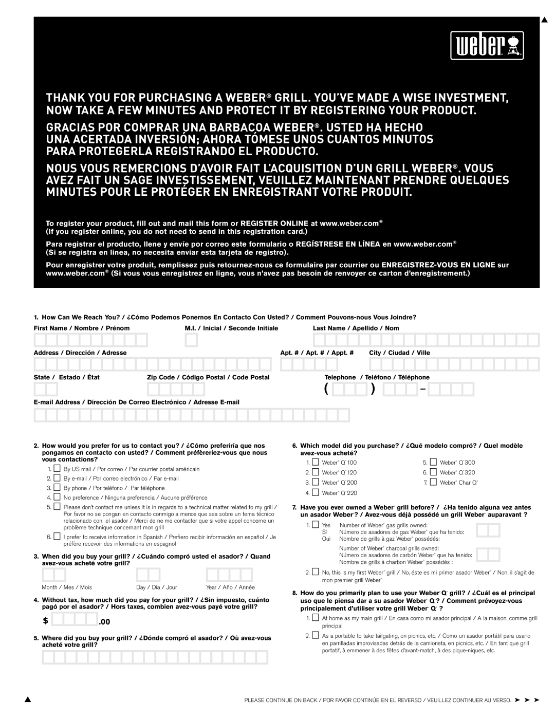 Weber Q220, Q100 instruction manual By e-mail / Por correo electrónico / Par e-mail 