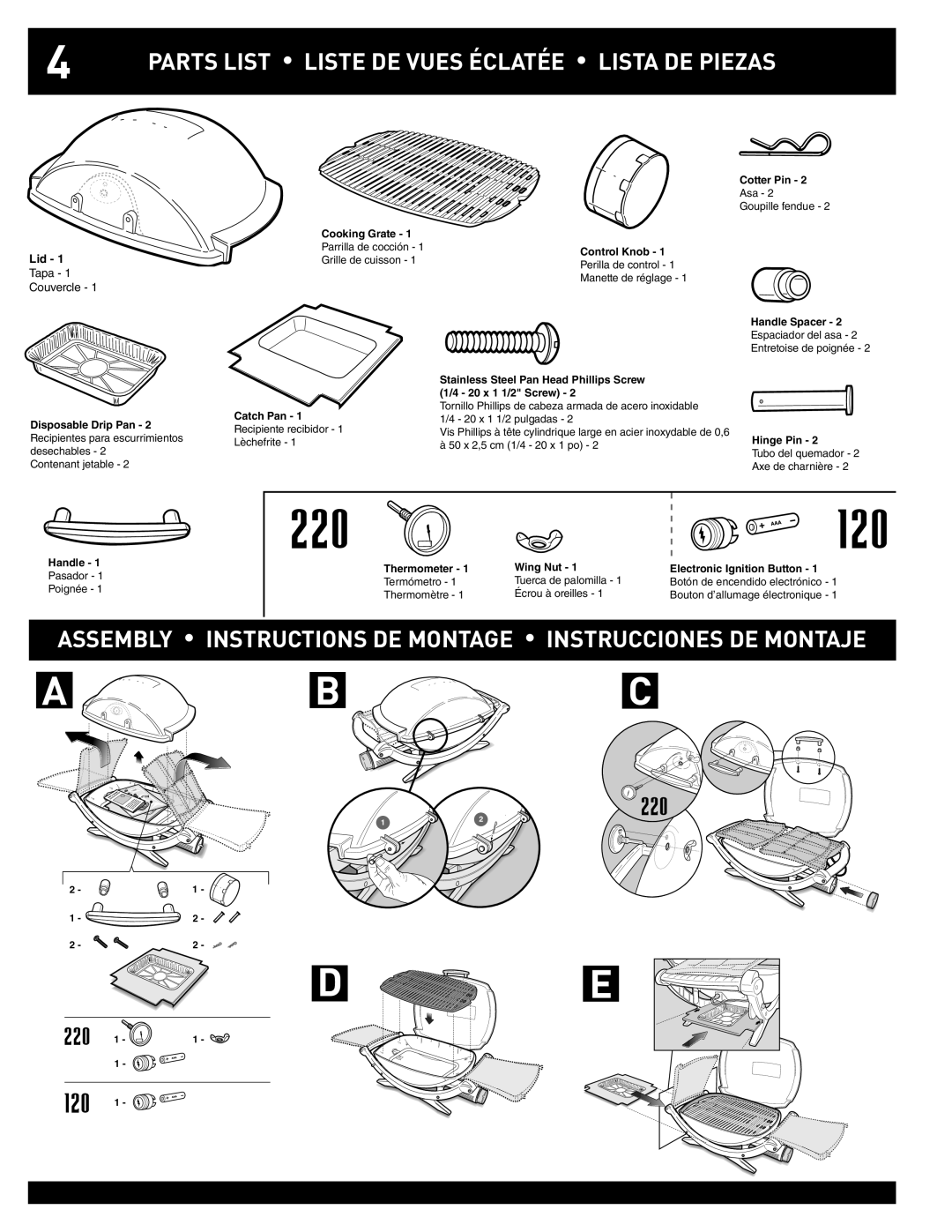 Weber Q100 Parts List Liste DE Vues Éclatée Lista DE Piezas, Assembly Instructions DE Montage Instrucciones DE Montaje 