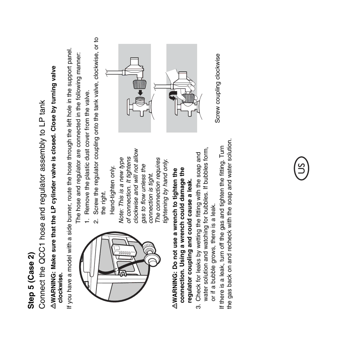 Weber QCC1, Hose and Regulator Replacement manual Connection requires tightening by hand only 