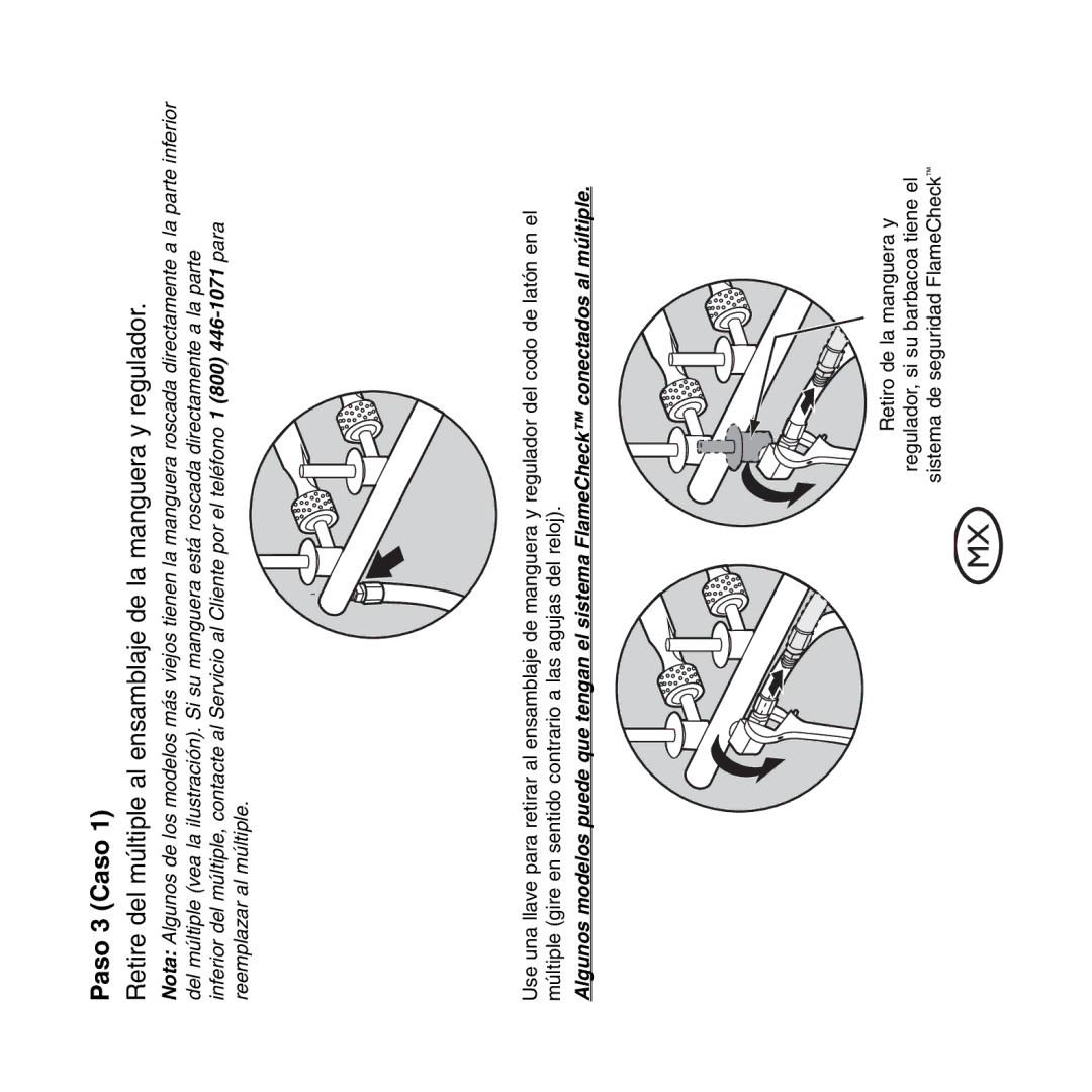 Weber Hose and Regulator Replacement, QCC1 manual Paso 3 Caso, Retire del múltiple al ensamblaje de la manguera y regulador 