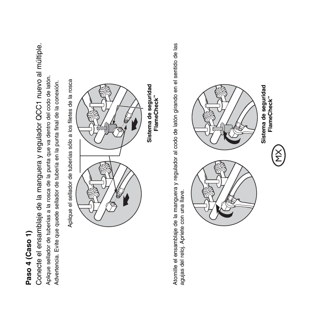 Weber QCC1, Hose and Regulator Replacement manual Paso 4 Caso, Sistema de seguridad FlameCheck 