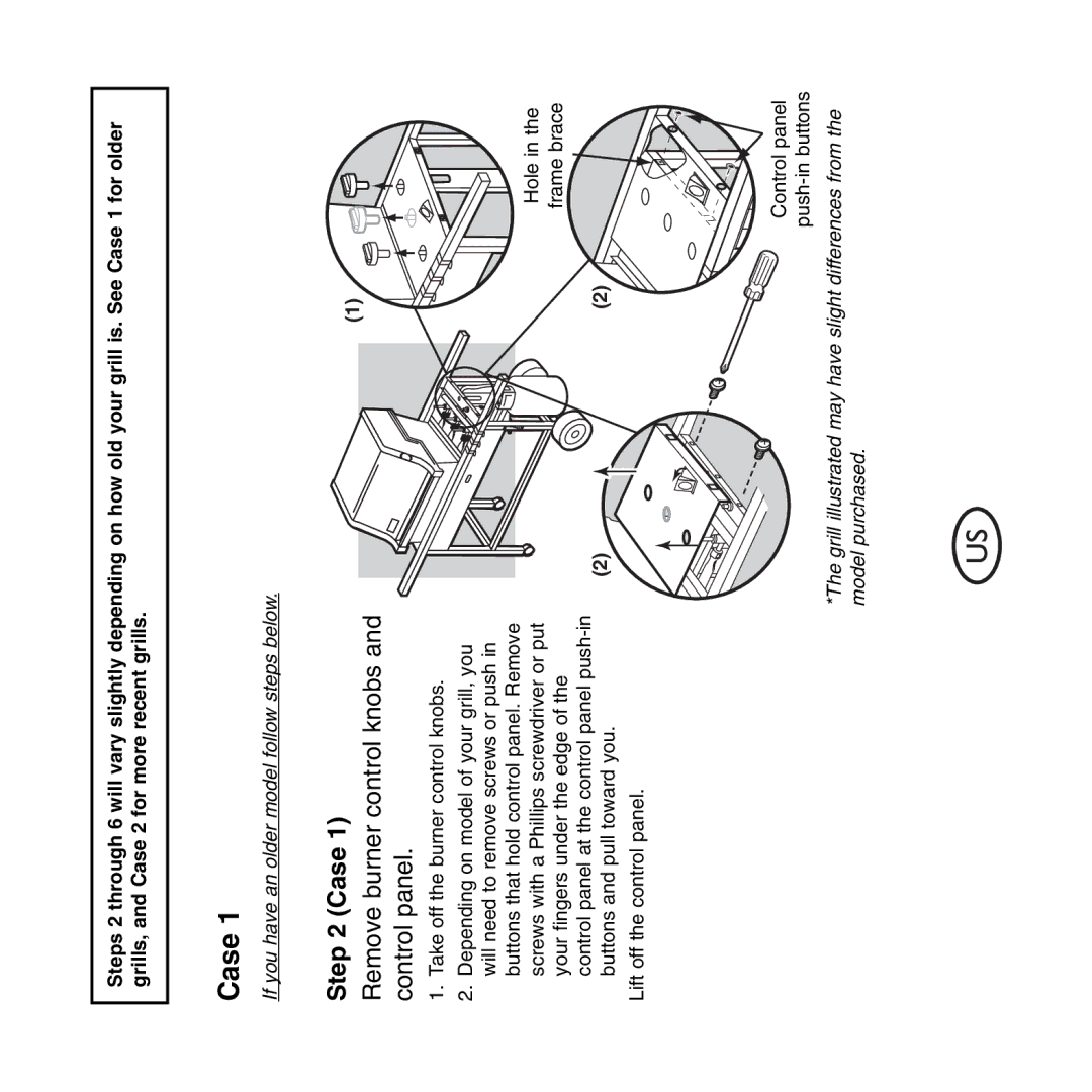 Weber QCC1, Hose and Regulator Replacement manual Case, Remove burner control knobs and control panel 