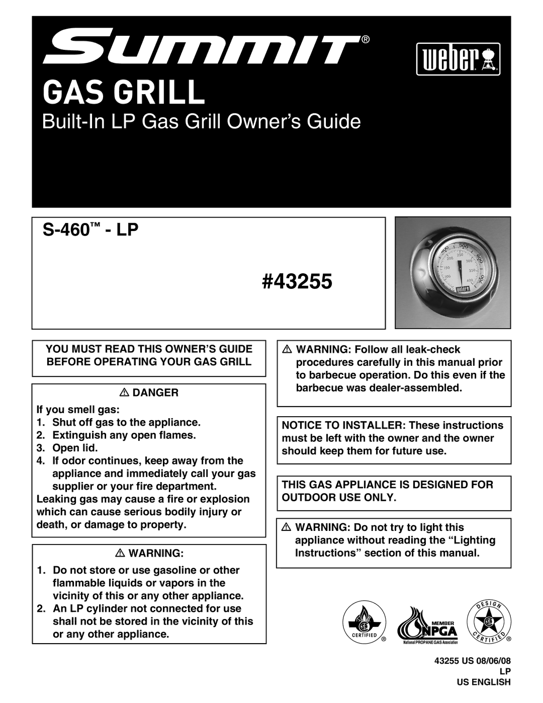 Weber S-460 manual GAS Grill 