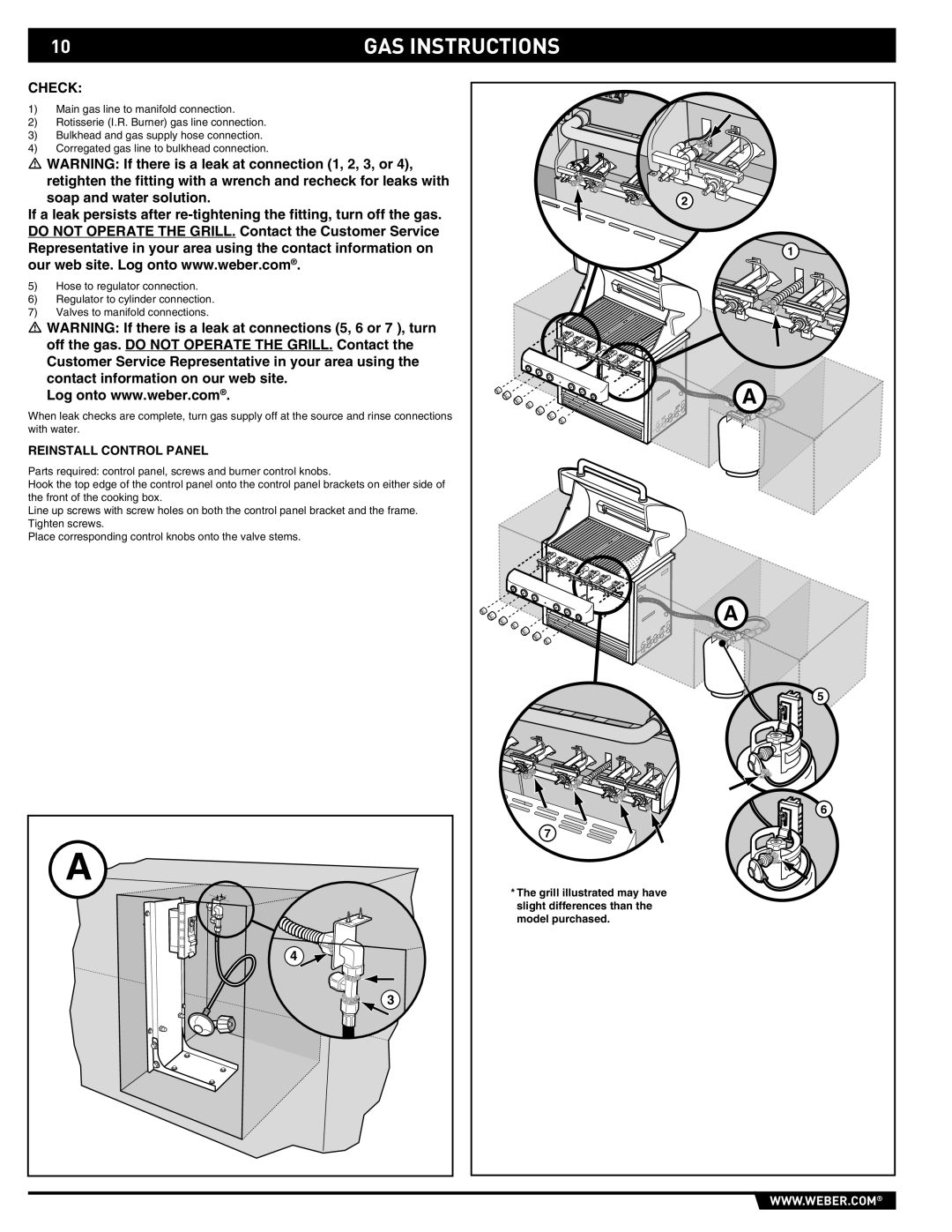 Weber S-460 manual Check, Reinstall Control Panel 