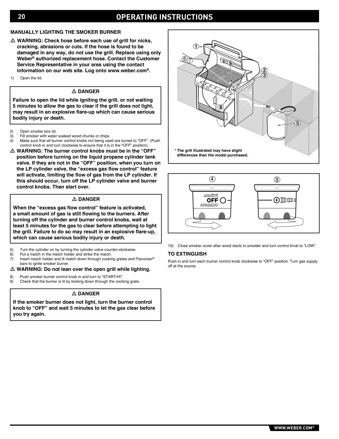 Weber S-460 manual Manually Lighting the Smoker Burner 