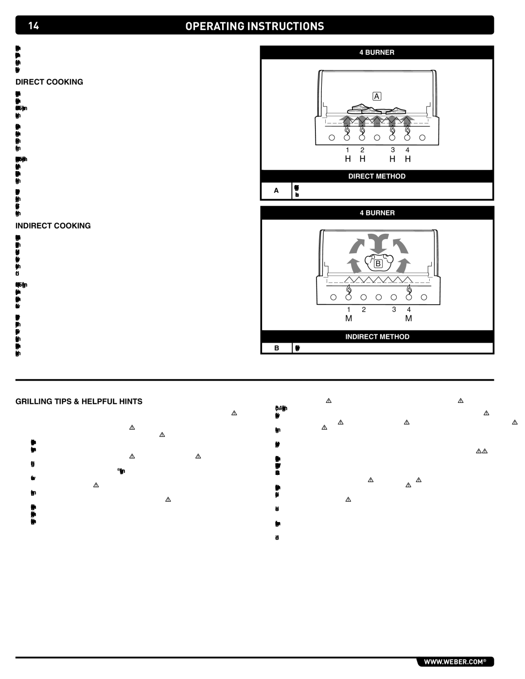 Weber S-460 manual Direct cooking, Indirect cooking, Grilling Tips & Helpful Hints 