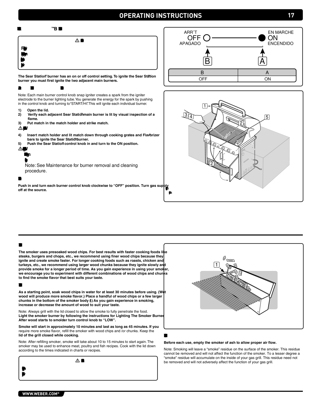 Weber S-460 manual Sear Station Burner Manual Lighting, Using the Smoker, To USE the Smoker, Cleaning the Smoker 