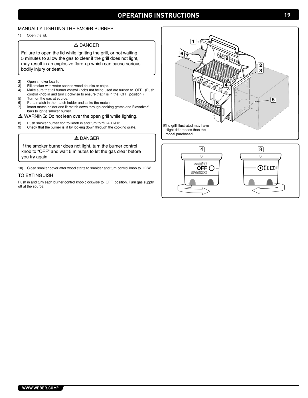 Weber S-460 manual Manually Lighting the Smoker Burner, Open the lid 