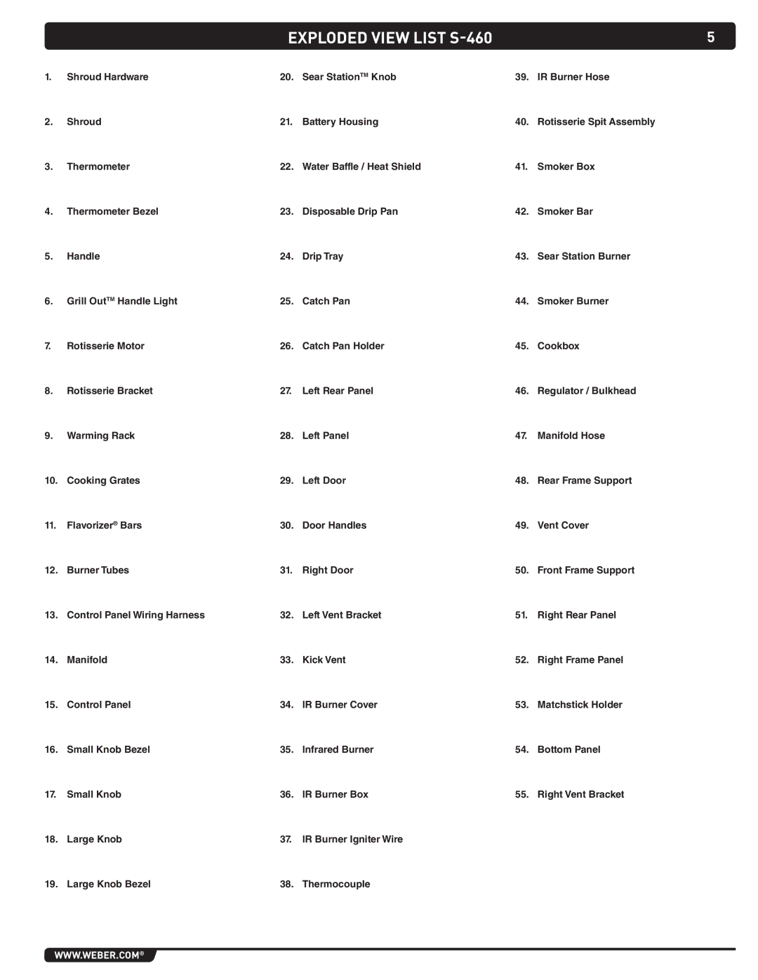 Weber manual Exploded view list S-460 