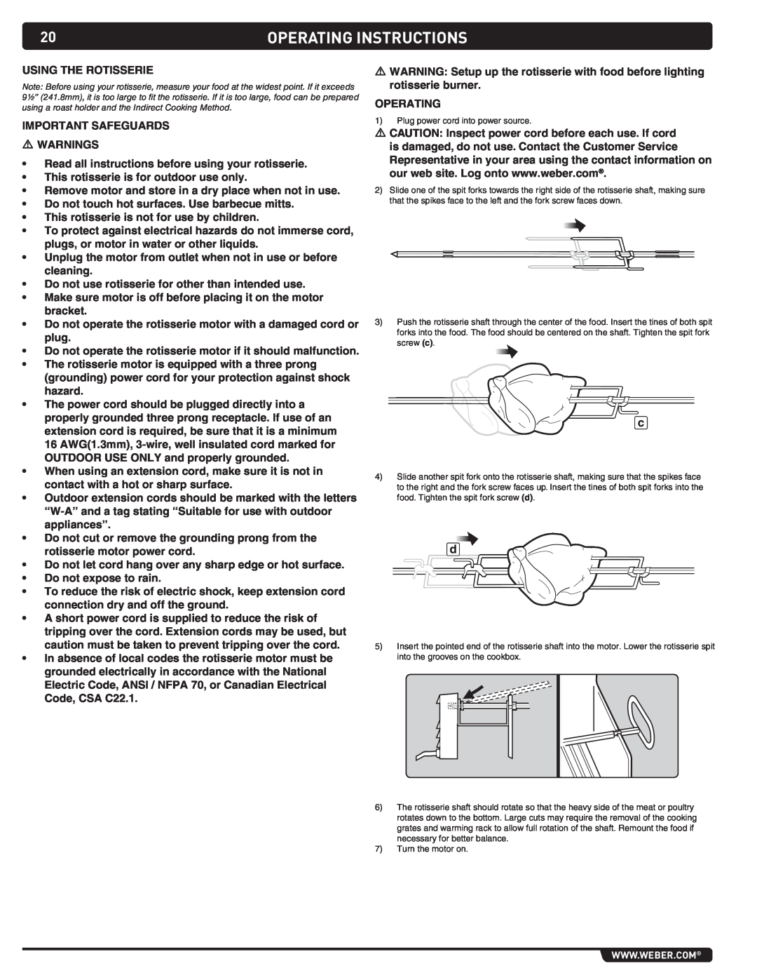 Weber S-460 manual Using the Rotisserie 