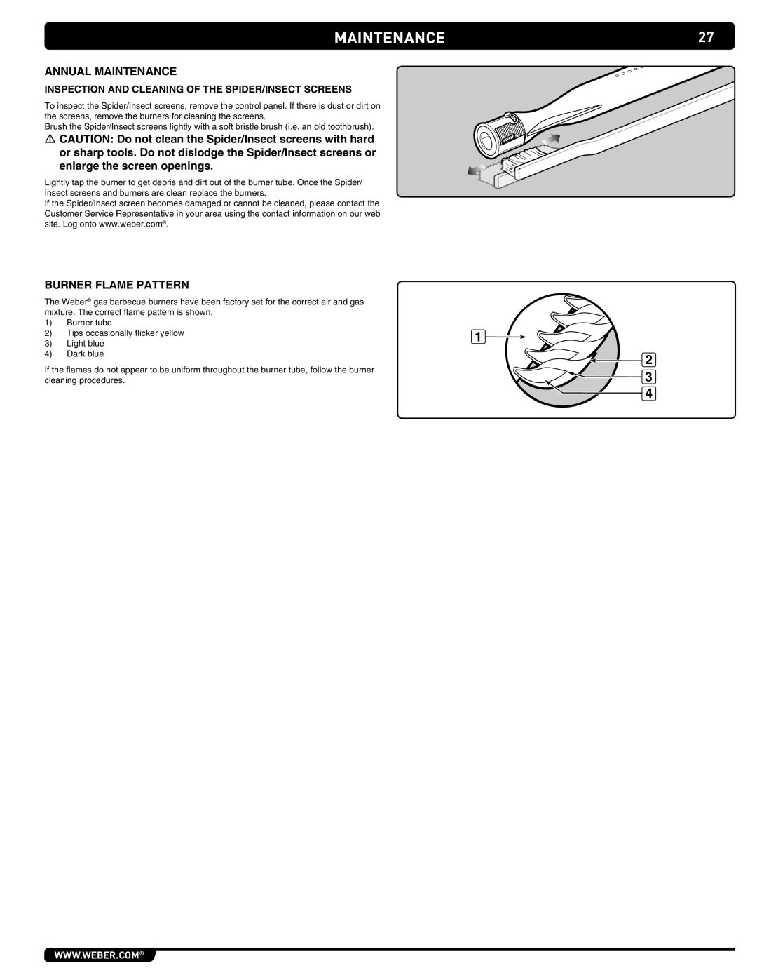 Weber S-460 manual Annual Maintenance, Burner Flame Pattern 
