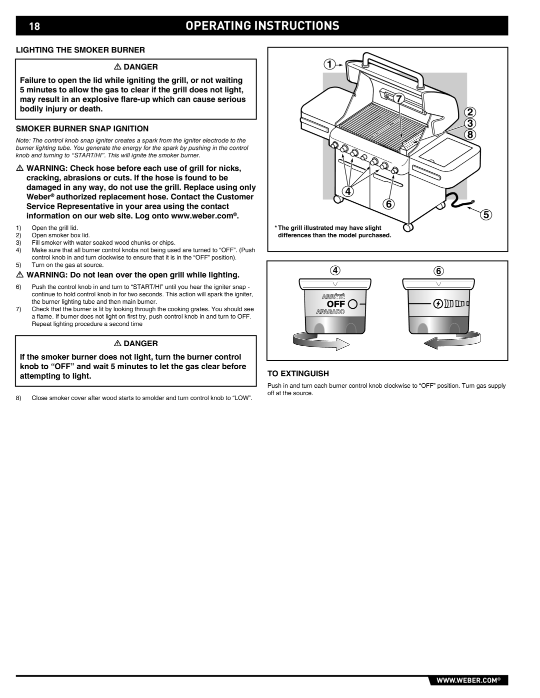 Weber S-470TM manual Lighting the Smoker Burner, Smoker Burner Snap Ignition 