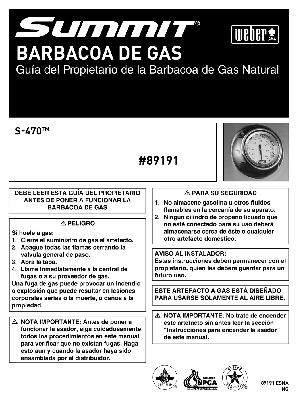 Weber S-470TM manual Barbacoa DE GAS 