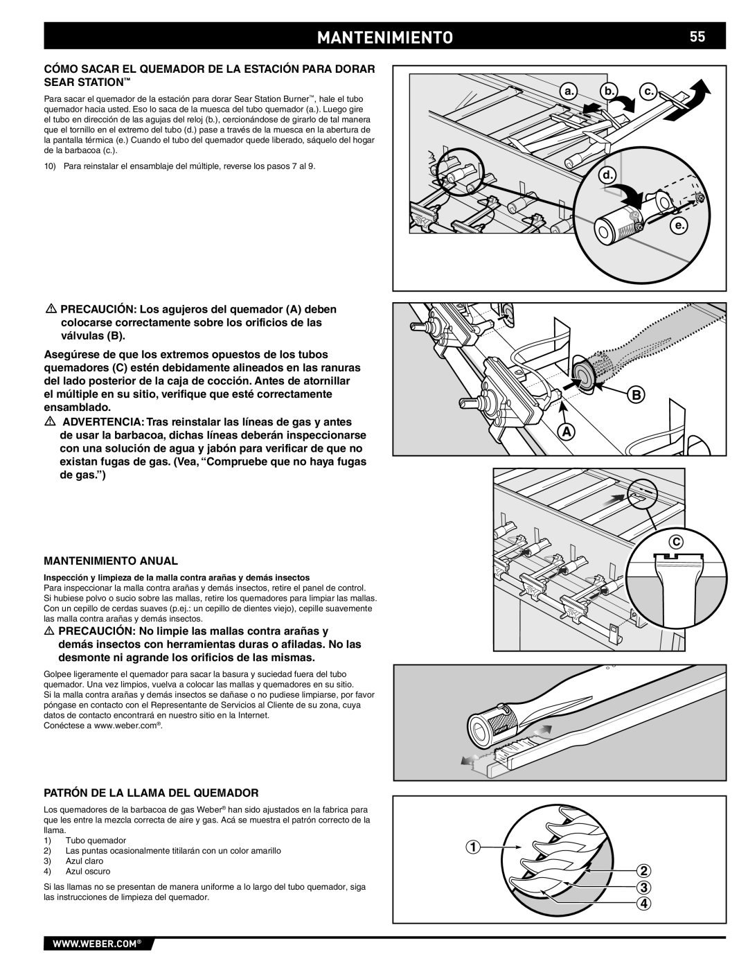 Weber S-470TM manual MANTENIMIENTO55, Mantenimiento Anual, Patrón DE LA Llama DEL Quemador 