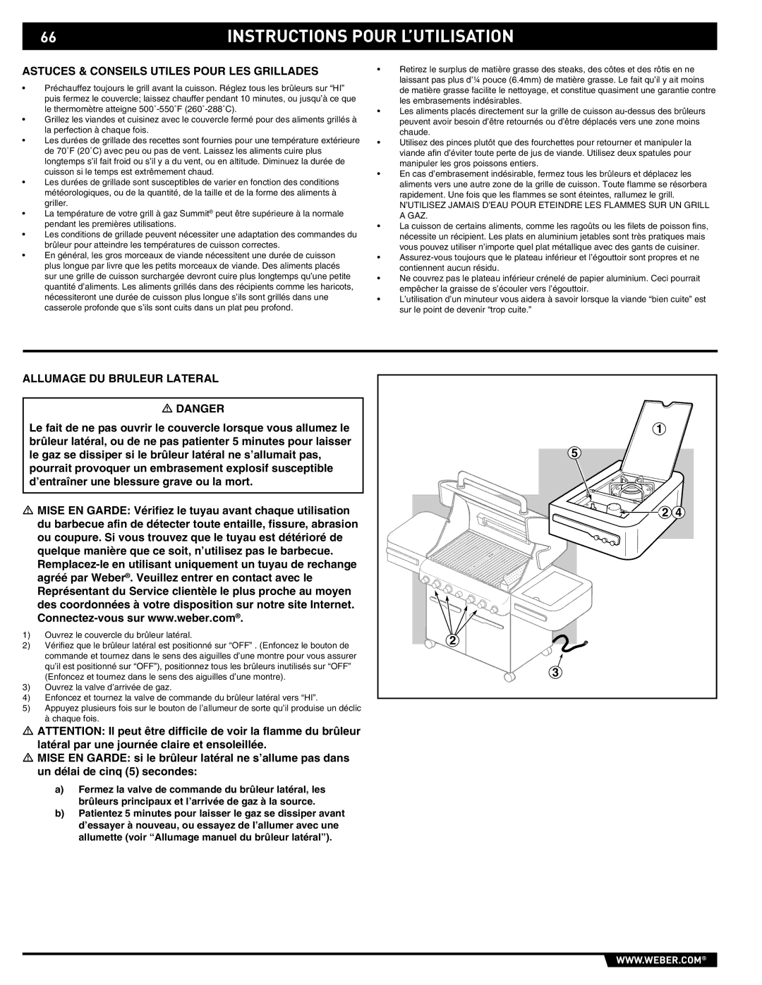 Weber S-470TM manual Astuces & Conseils Utiles Pour LES Grillades, Allumage DU Bruleur Lateral 