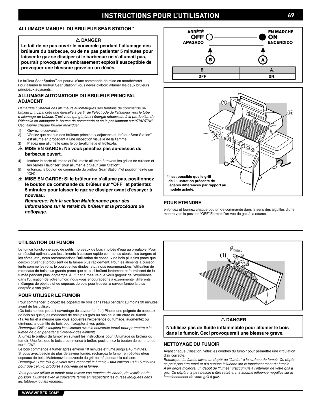 Weber S-470TM manual Allumage Manuel DU Bruleur Sear Station, Allumage Automatique DU Bruleur Principal Adjacent 