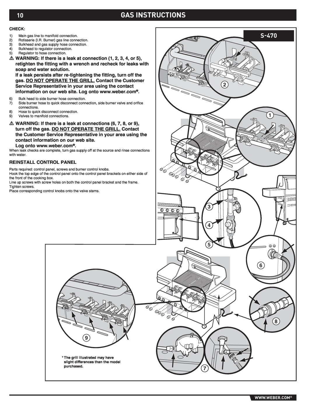 Weber S-470TM manual Gas Instructions 