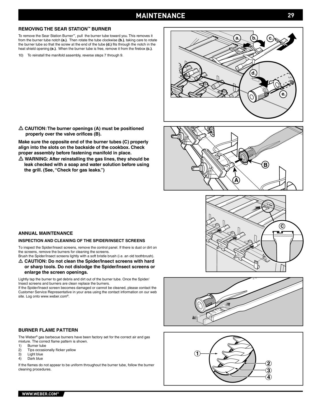 Weber S-470TM manual Maintenance, a. b. c d e 