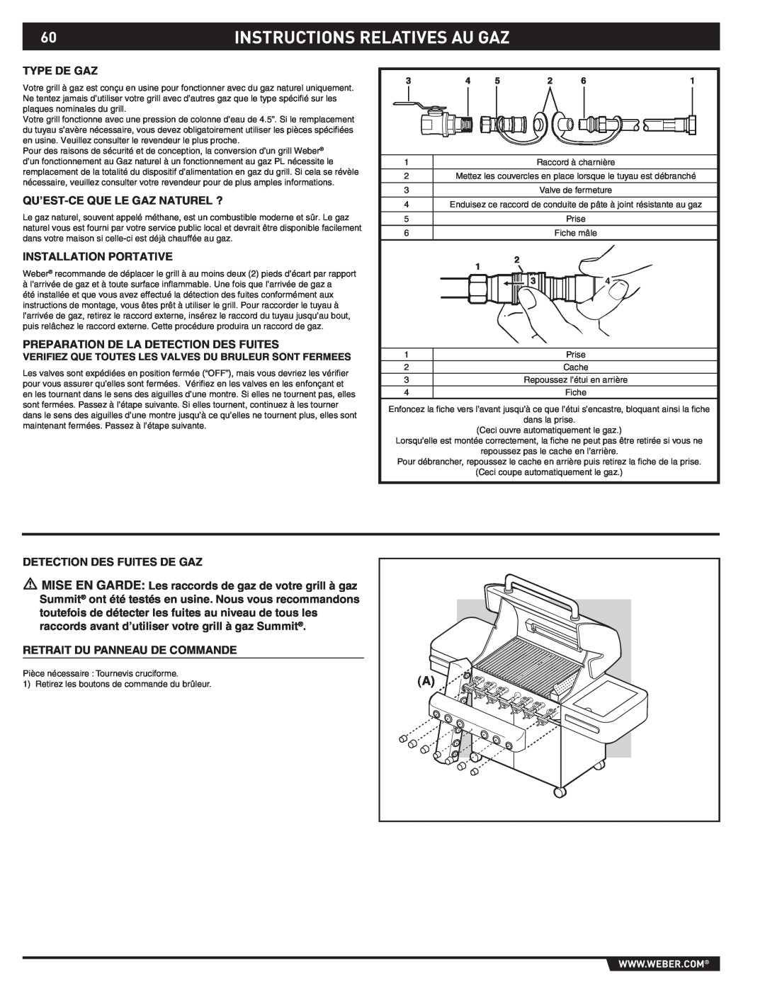 Weber S-470TM manual Instructions Relatives Au Gaz, Type De Gaz, Qu’Est-Ce Que Le Gaz Naturel ?, Installation Portative 