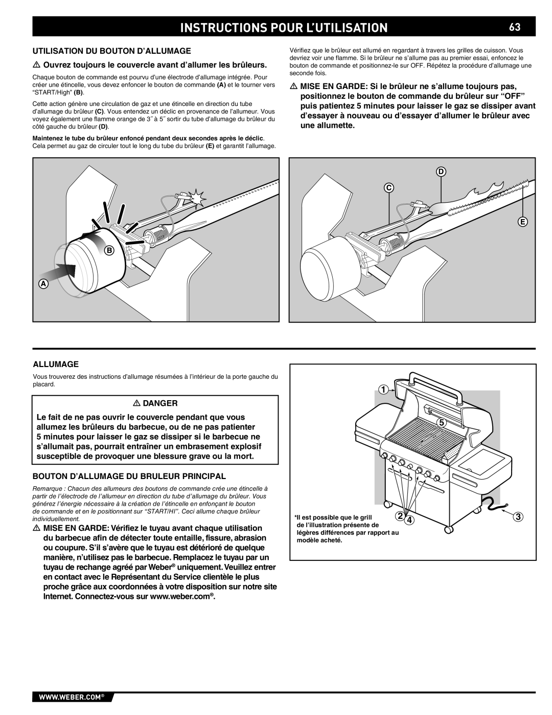 Weber S-470TM manual Instructions Pour L’Utilisation, Il est possible que le grill, de l’illustration présente de 