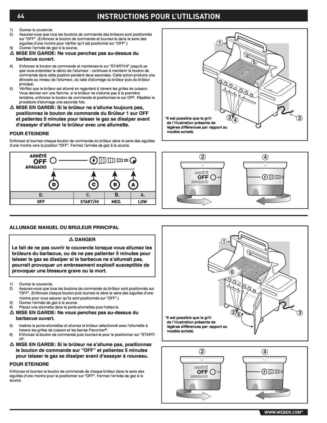Weber S-470TM manual Instructions Pour L’Utilisation, D C B A, Il est possible que le grill, de l’illustration présente de 