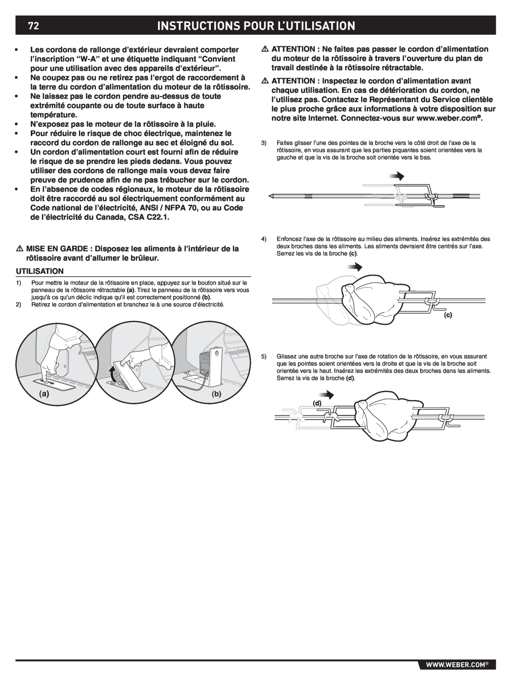 Weber S-470TM manual Instructions Pour L’Utilisation 