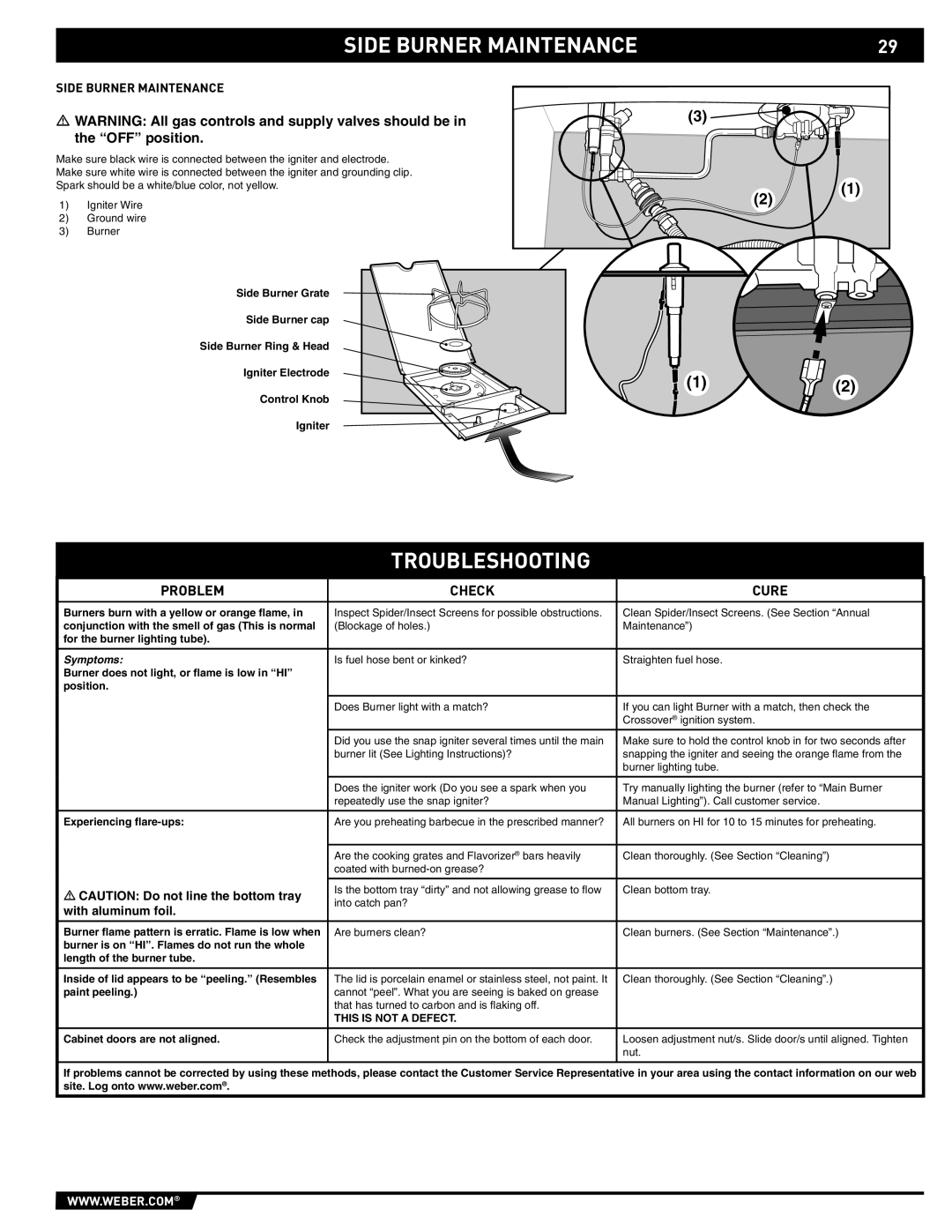 Weber S-620/650 manual Side Burner Maintenance, Troubleshooting, With aluminum foil 