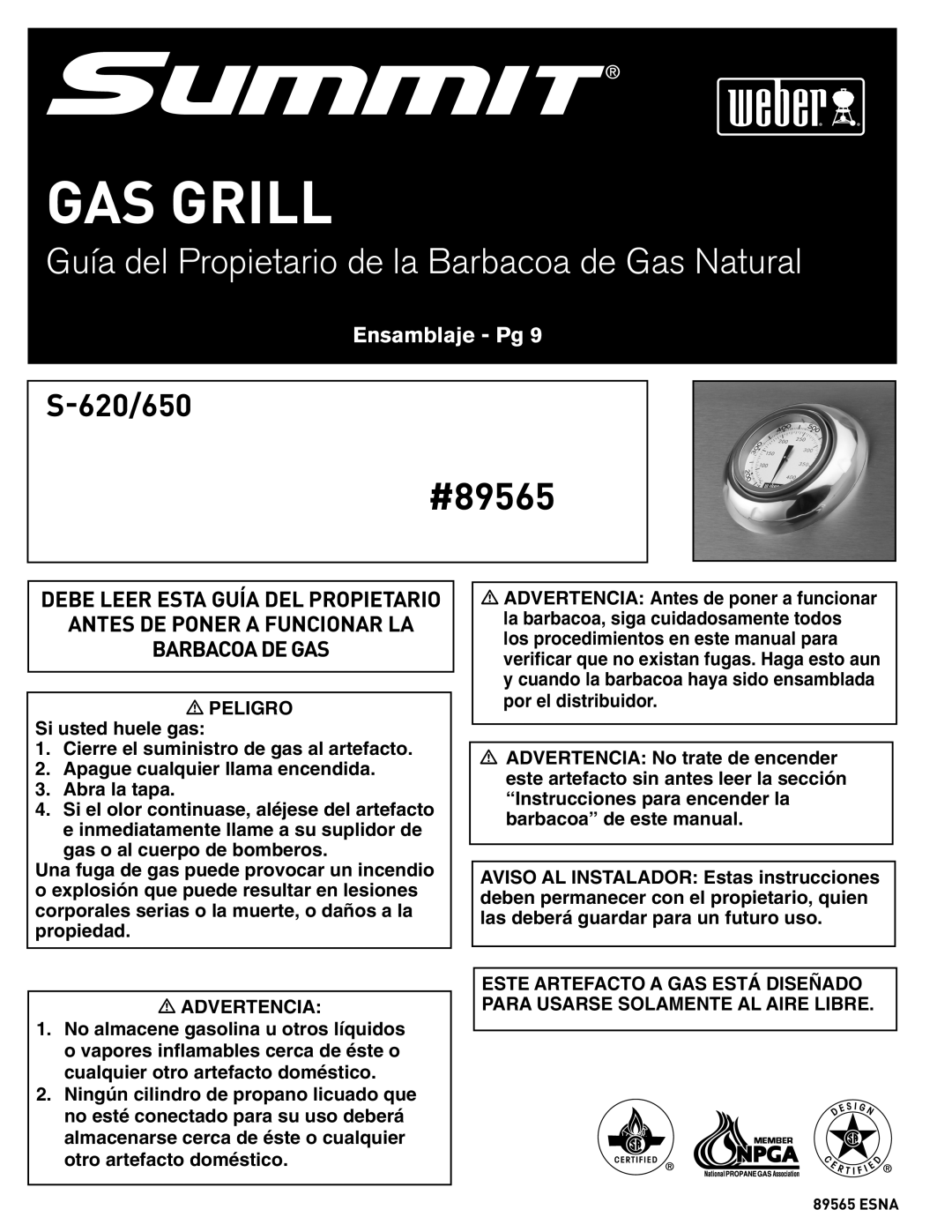 Weber S-620/650 manual Guía del Propietario de la Barbacoa de Gas Natural 