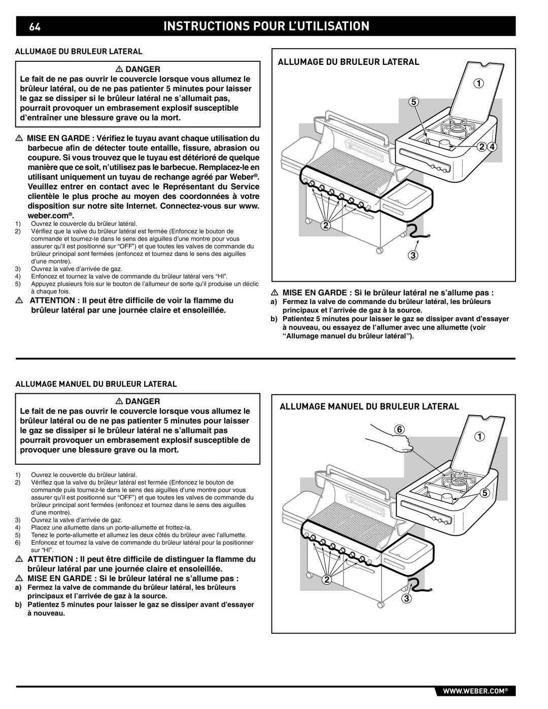 Weber S-620/650 manual Allumage DU Bruleur Lateral, Allumage Manuel DU Bruleur Lateral 