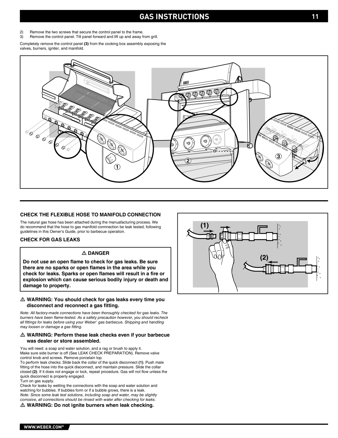 Weber S-620TM manual Check the flexible hose to manifold connection 