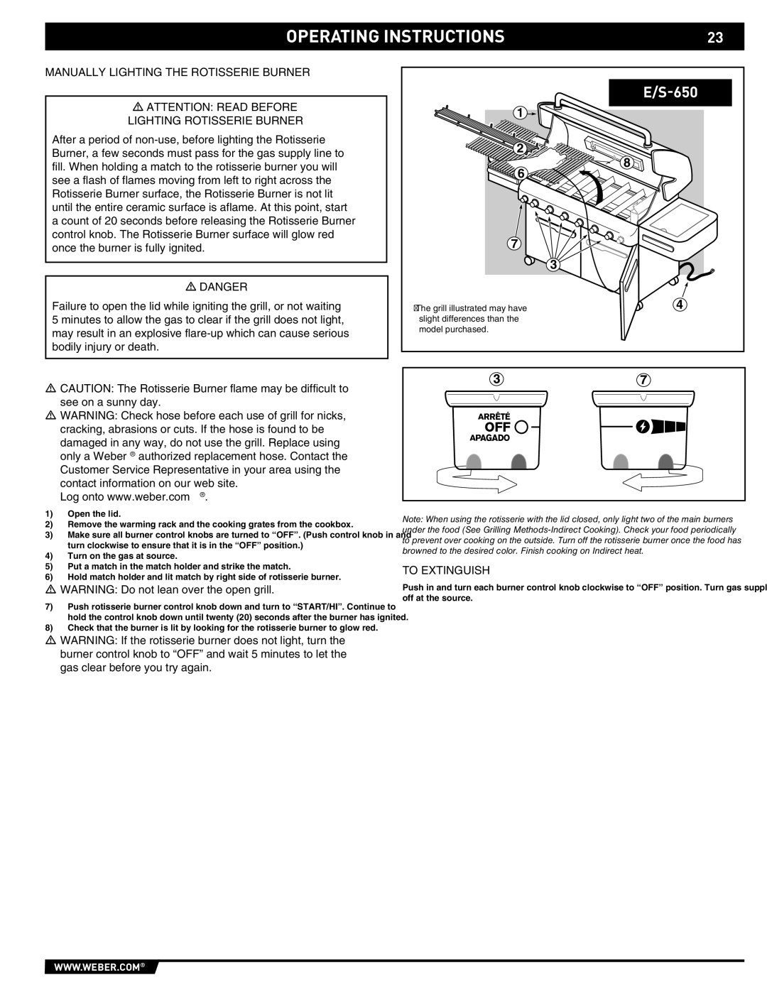 Weber S-620TM manual Operating Instructions 