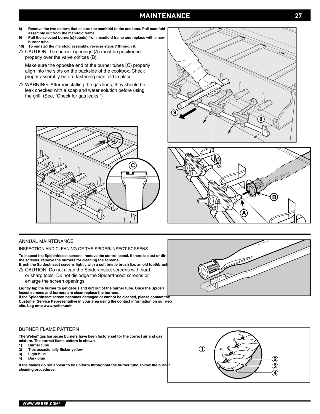 Weber S-620TM manual Annual Maintenance, Burner Flame Pattern 