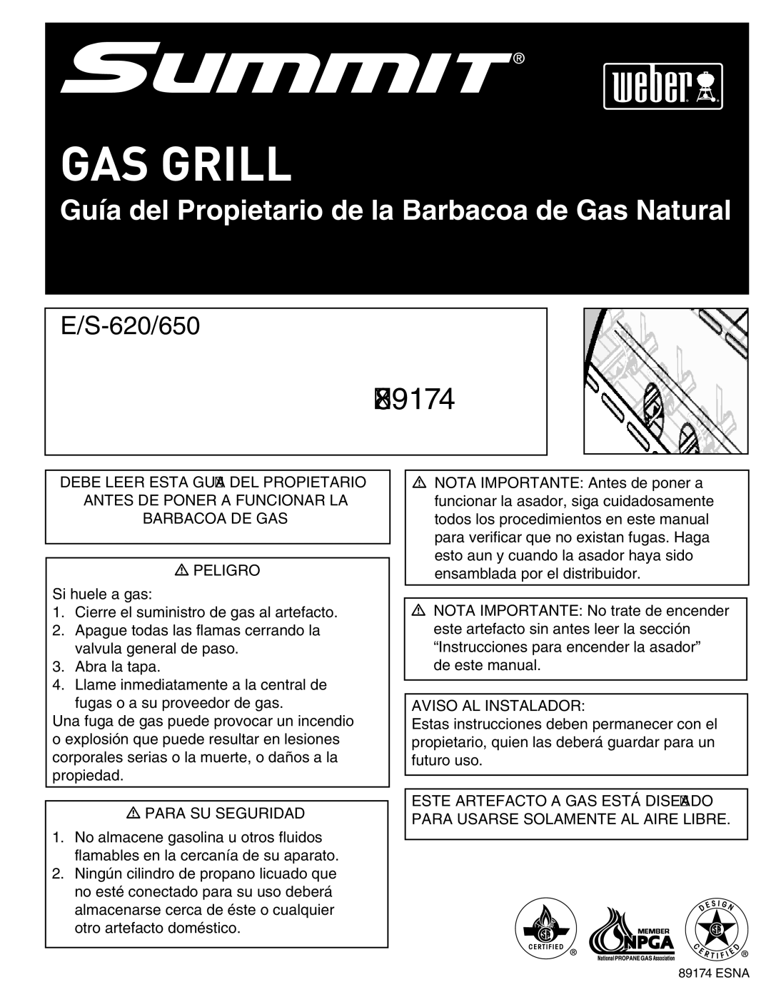 Weber S-620TM manual Guía del Propietario de la Barbacoa de Gas Natural 