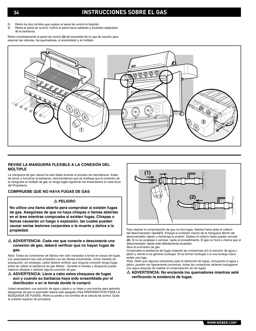 Weber S-620TM manual Revise la manguera flexible a la conexión del múltiple 