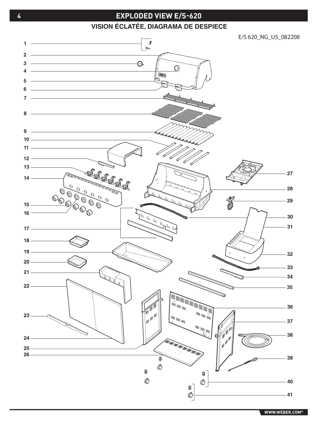 Weber S-620TM manual Exploded view E/S-620 