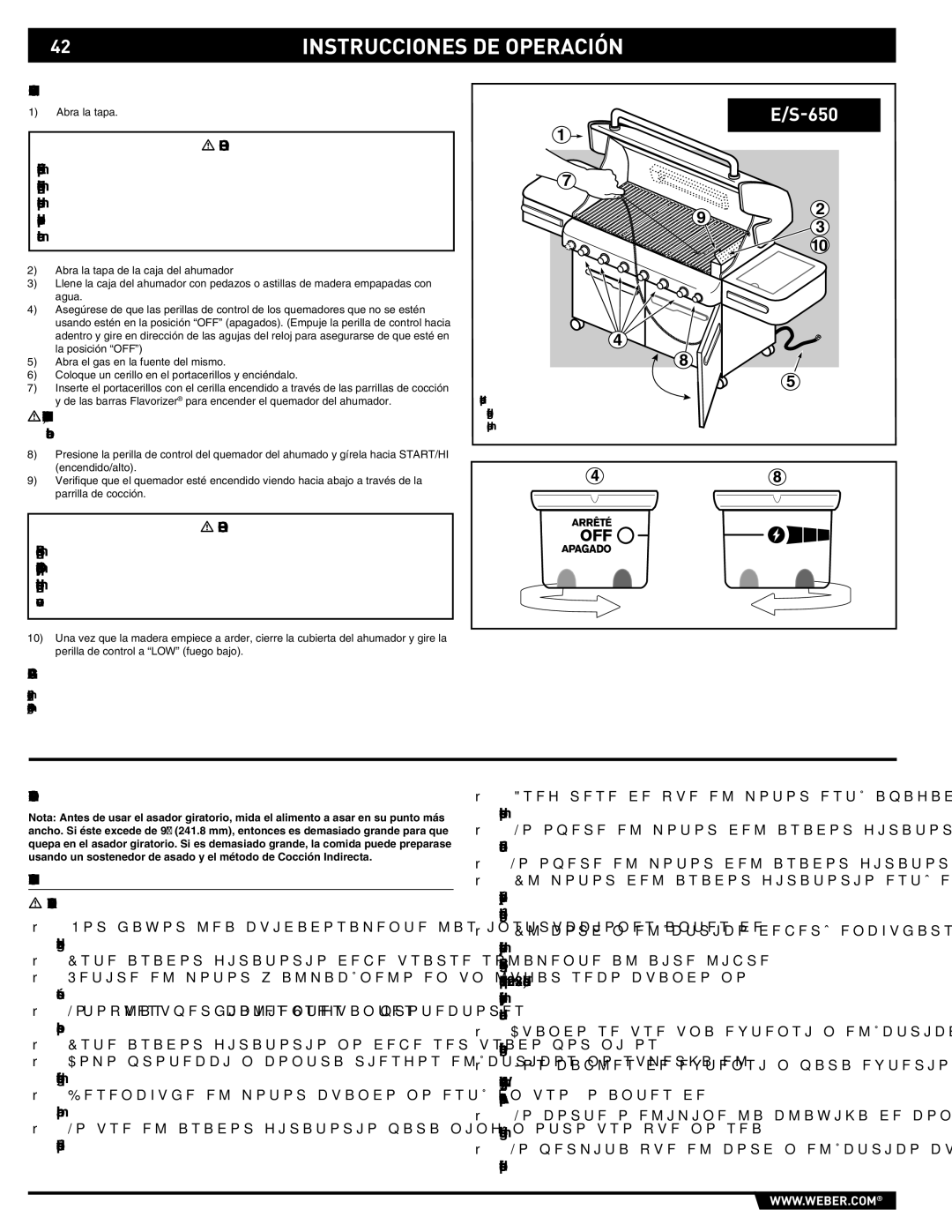 Weber S-620TM Encendido manual del quemador del ahumador, Uso del asador giratorio 