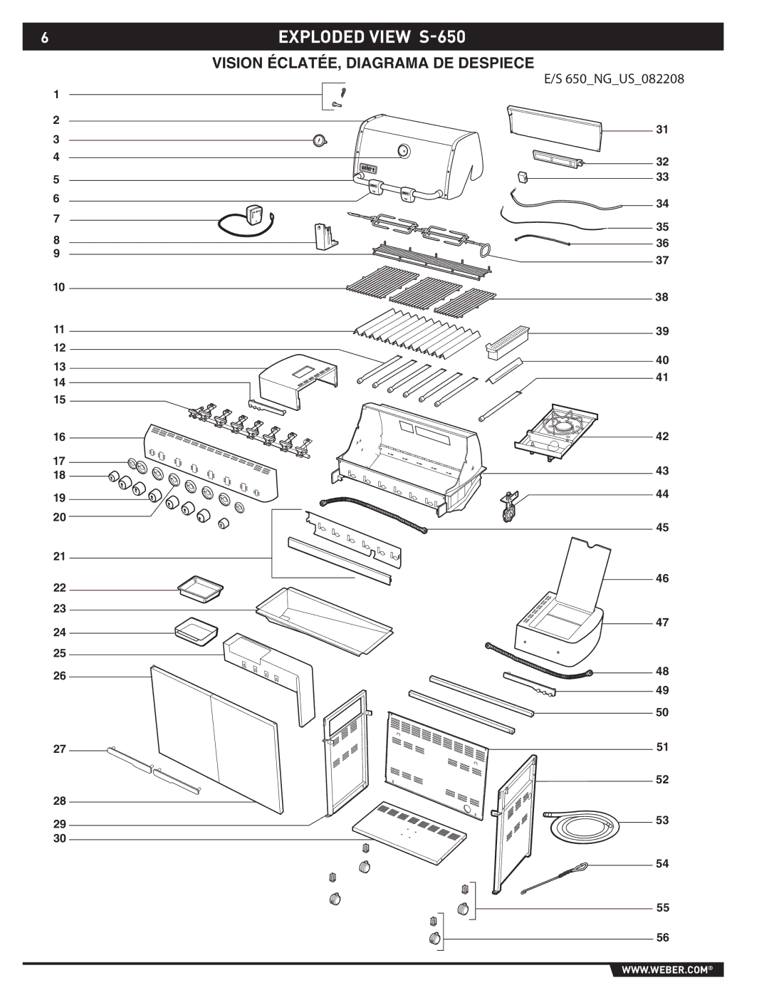 Weber S-620TM manual Exploded view S-650 