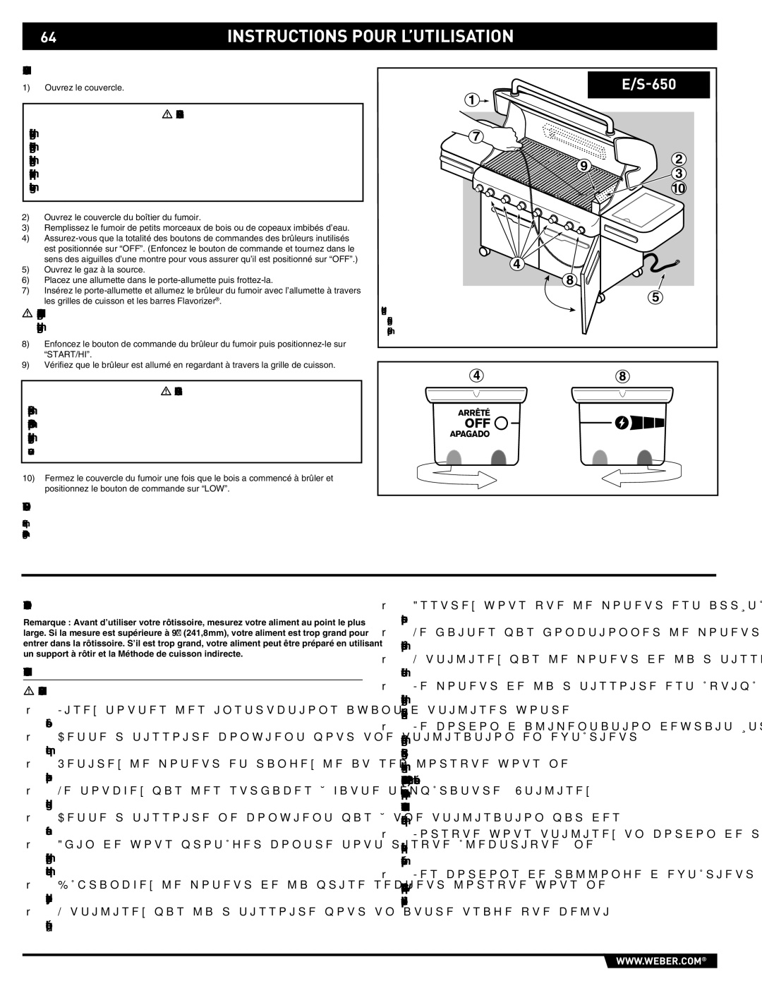 Weber S-620TM manual ALLUMAGE Manuel DU Bruleur DU Fumoir, Utilisation DE LA Rotissoire 