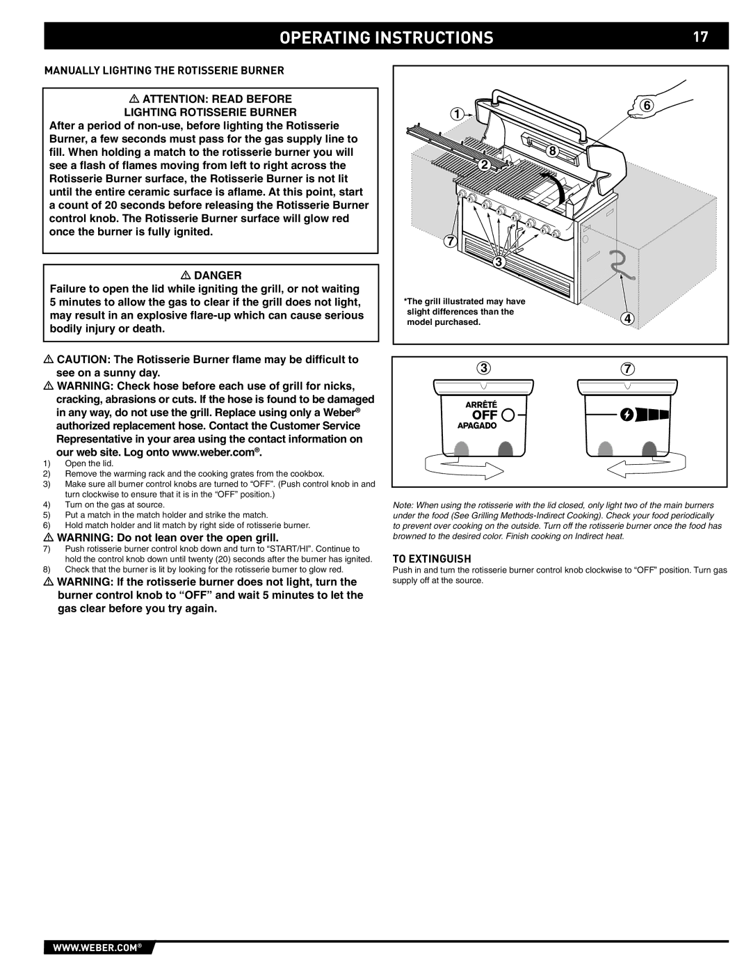 Weber S-640 - NG manual Manually Lighting the Rotisserie Burner, Lighting Rotisserie Burner 