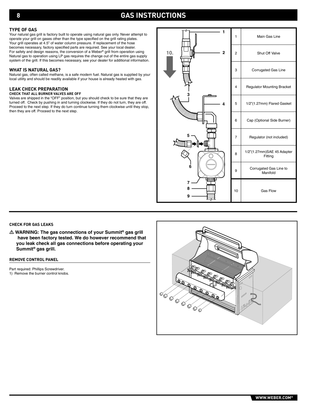 Weber S-640 - NG Type of GAS, What is Natural GAS?, Leak Check Preparation, Check for GAS Leaks, Remove Control Panel 