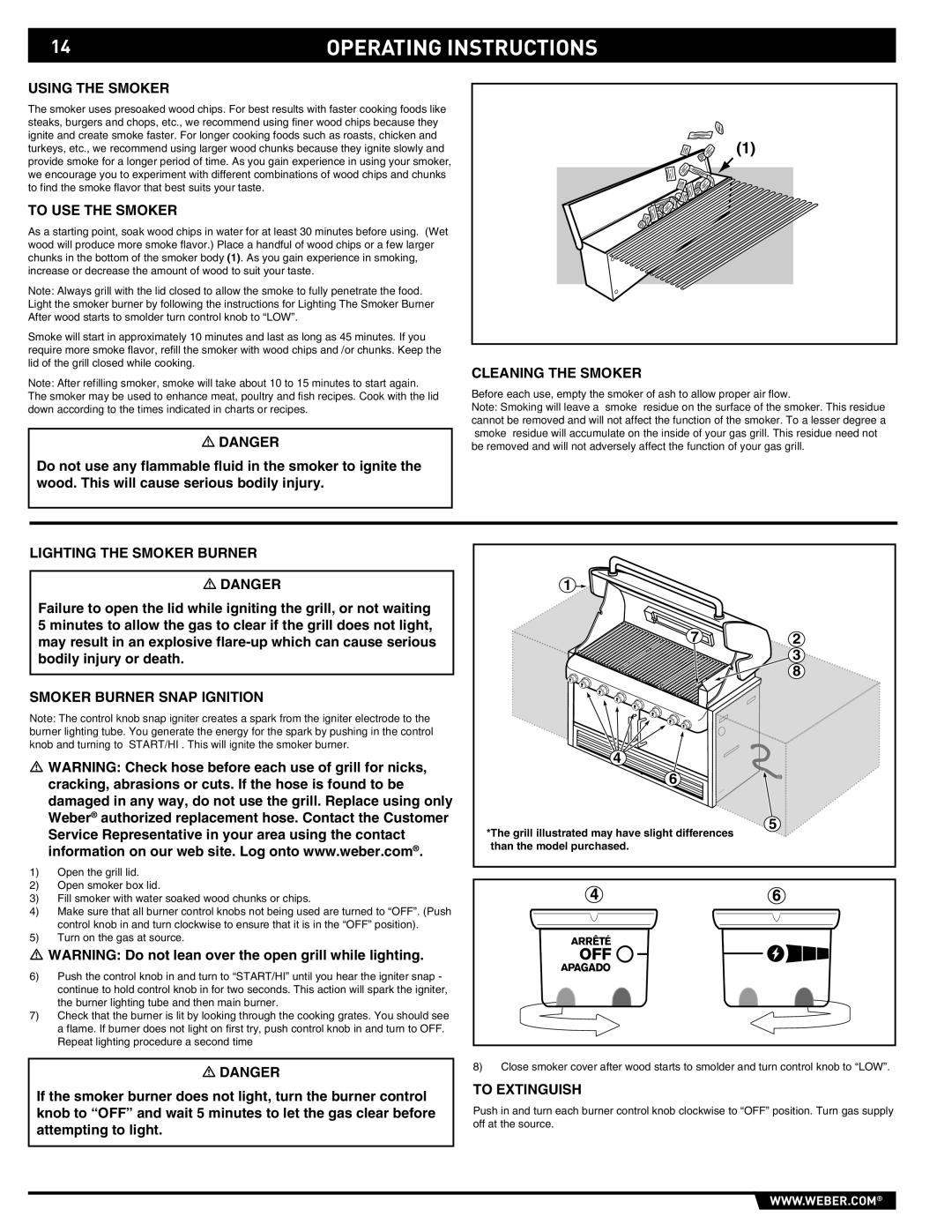 Weber S-640-NG, 43157 Using the Smoker, To USE the Smoker, Cleaning the Smoker, Lighting the Smoker Burner, To Extinguish 