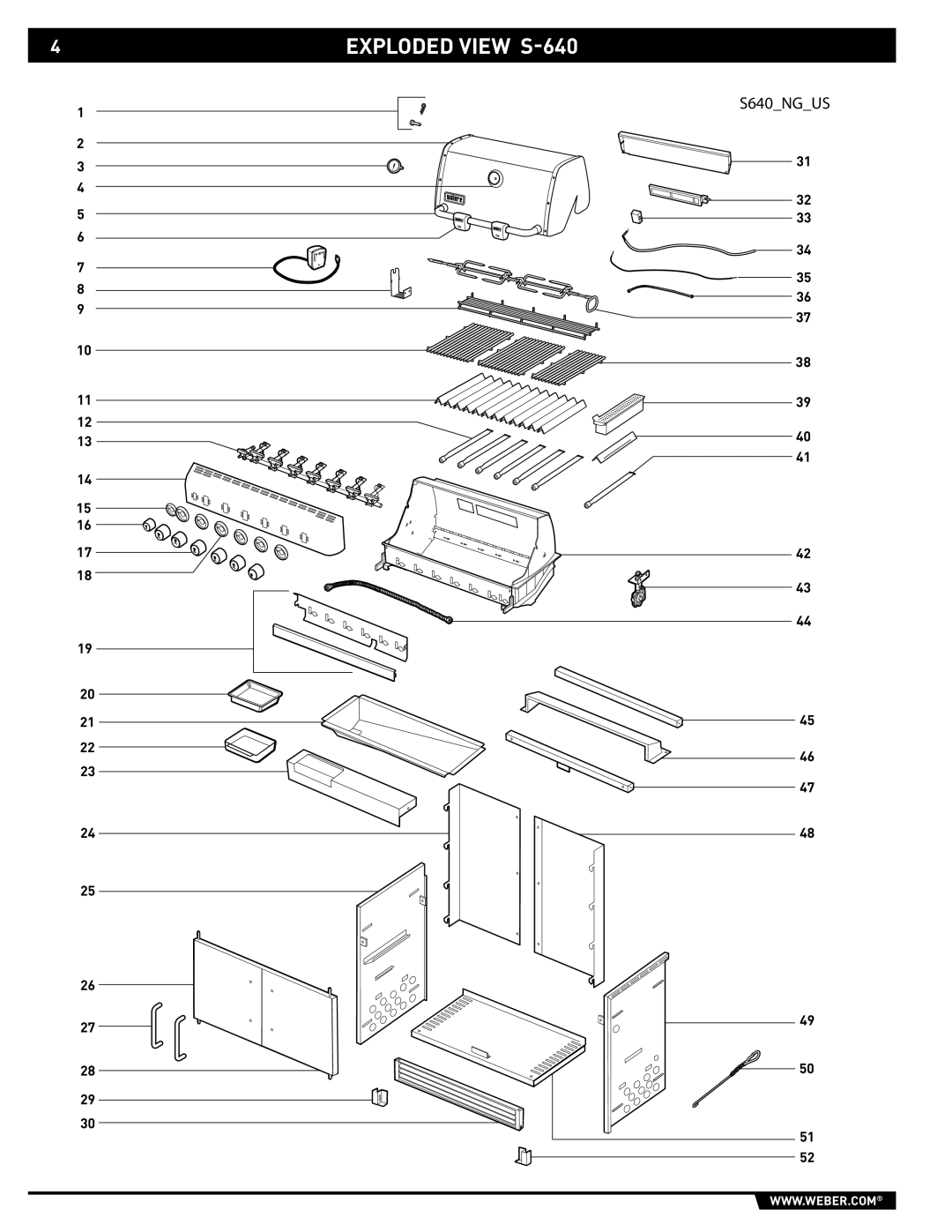 Weber S-640-NG, 43157 manual Exploded View S-640 