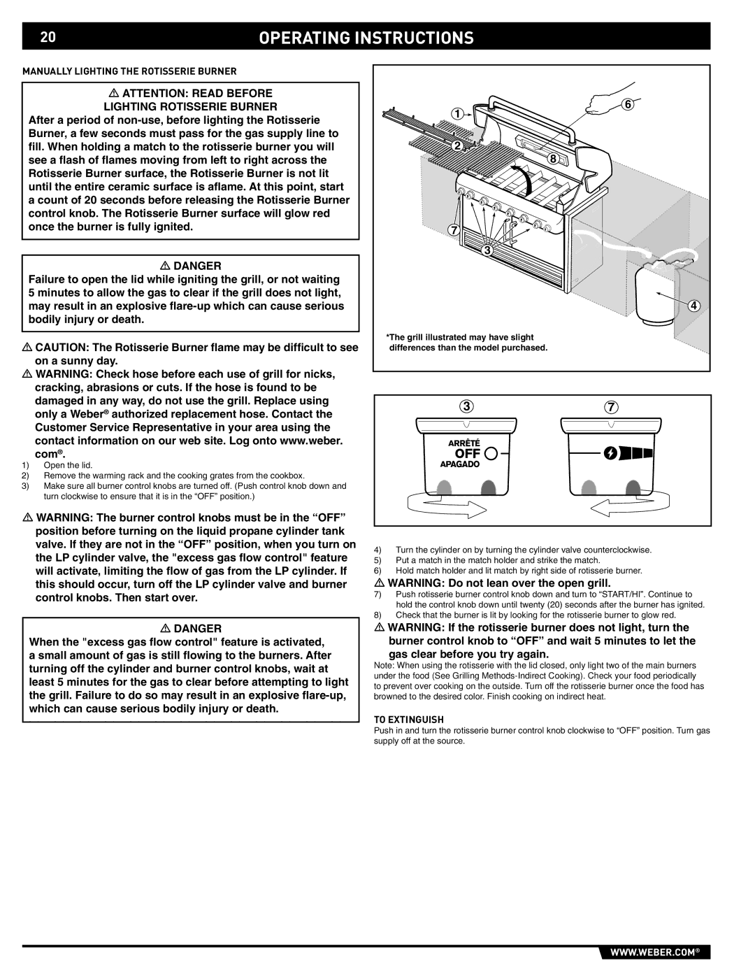 Weber S-640 manual Manually Lighting the Rotisserie Burner 